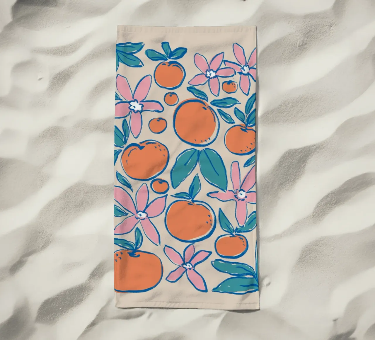 Colorful Orange Blossom Art beach towel by Melloi Art Print