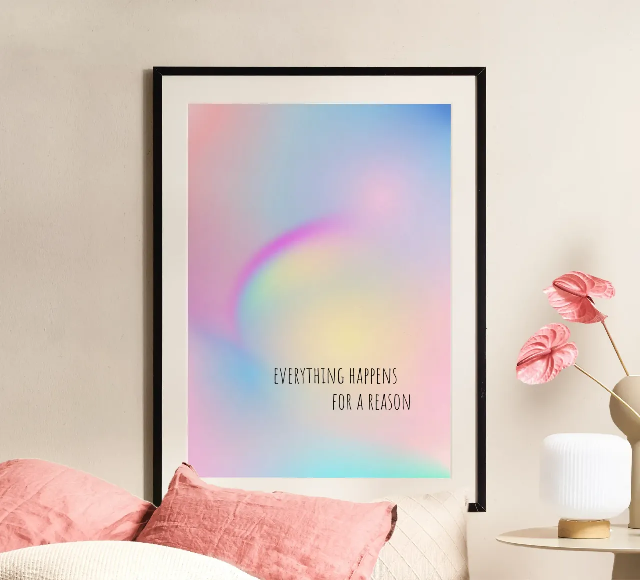 Everything happens for a reason - Aura - Dopamine decor poster con telaio in alluminio da keinkonzept