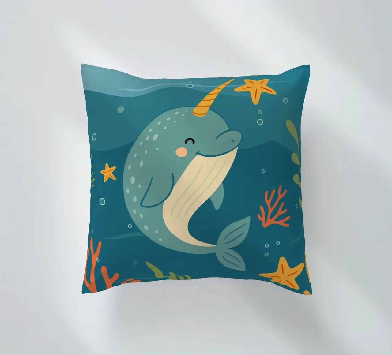 Narwhal in the sea - The unicorn of the oceans decorative cushion by namosh