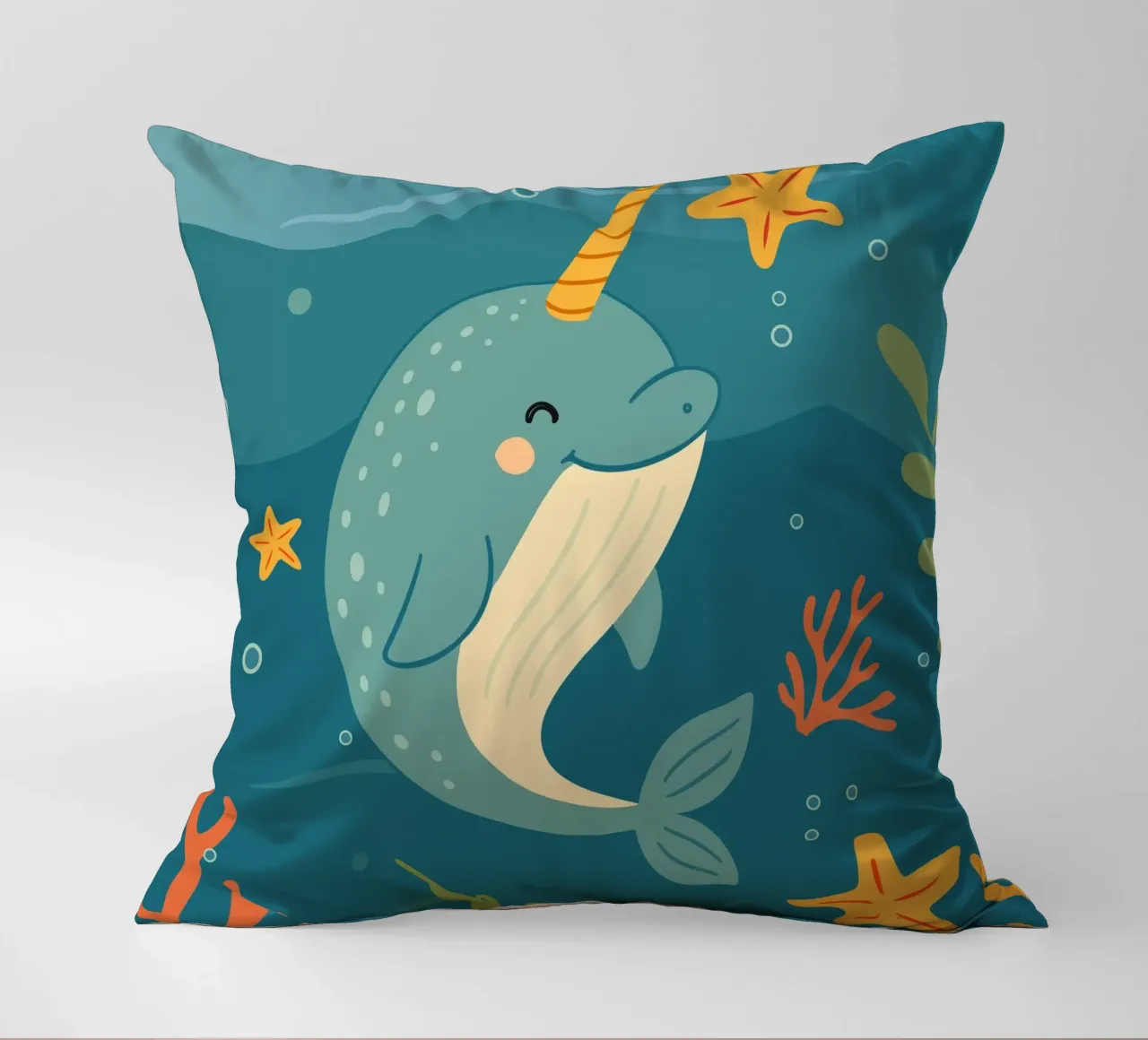 Narwhal in the sea - The unicorn of the oceans decorative cushion by namosh