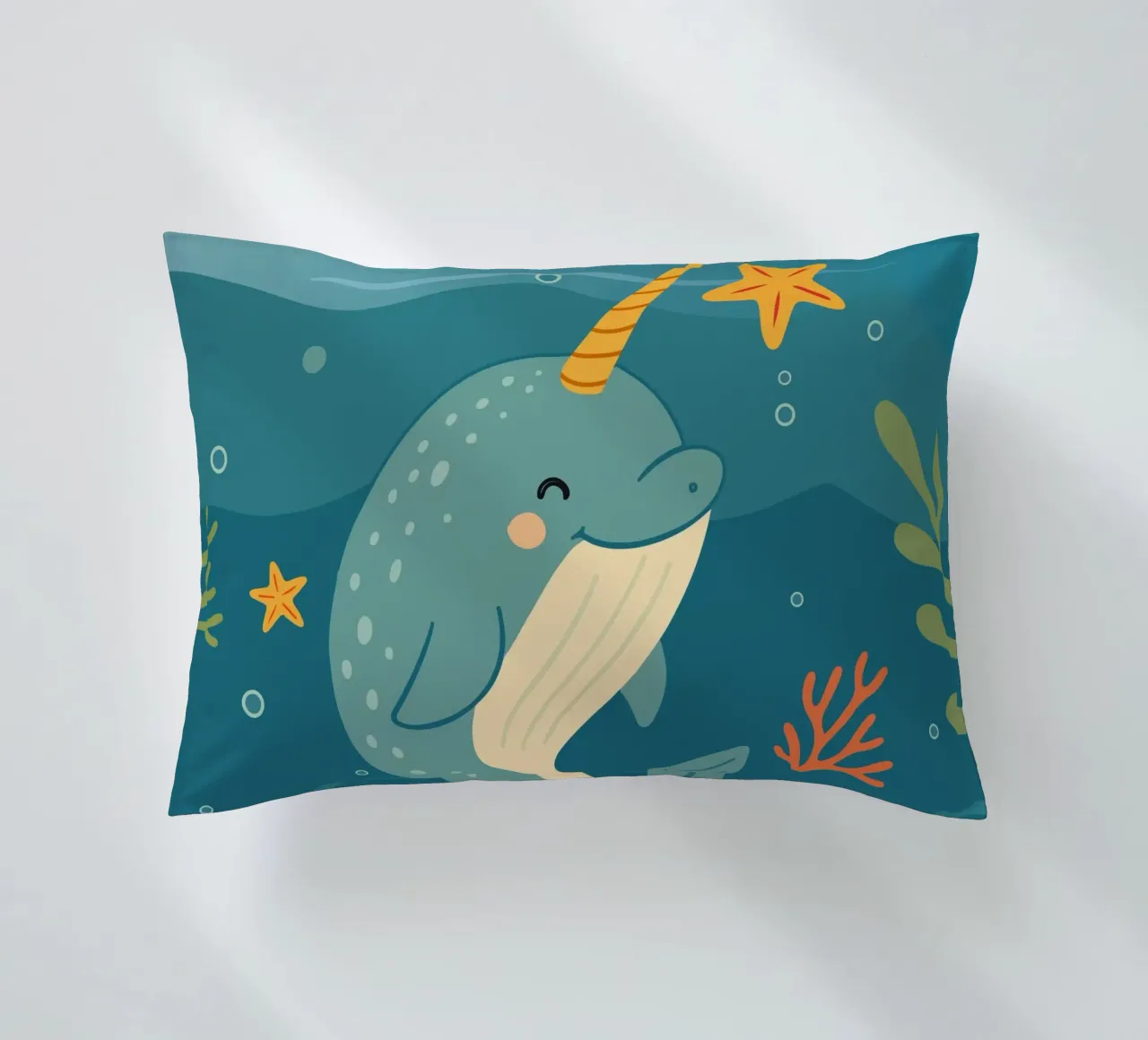 Narwhal in the sea - The unicorn of the oceans decorative cushion by namosh