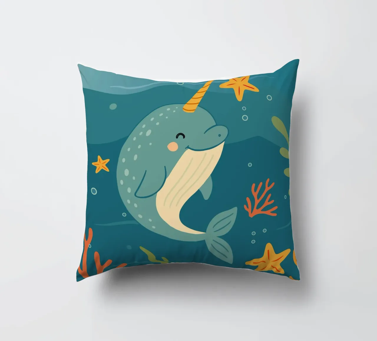 Narwhal in the sea - The unicorn of the oceans decorative cushion by namosh