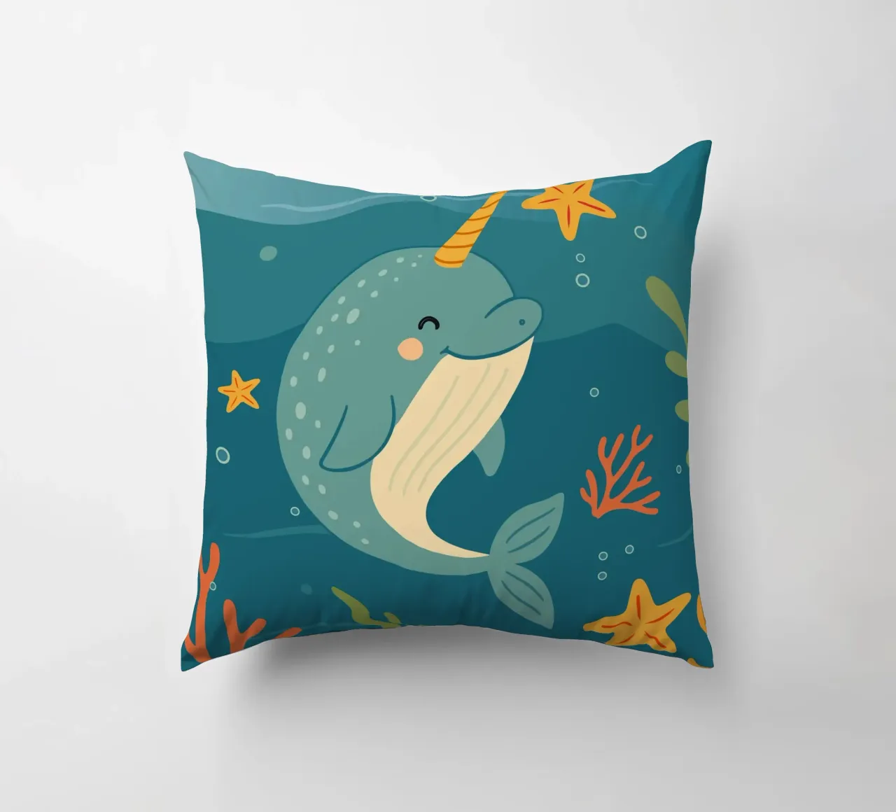 Narwhal in the sea - The unicorn of the oceans decorative cushion by namosh