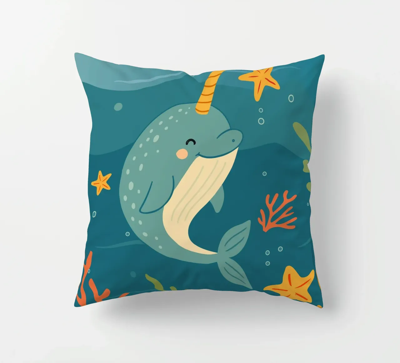 Narwhal in the sea - The unicorn of the oceans decorative cushion by namosh