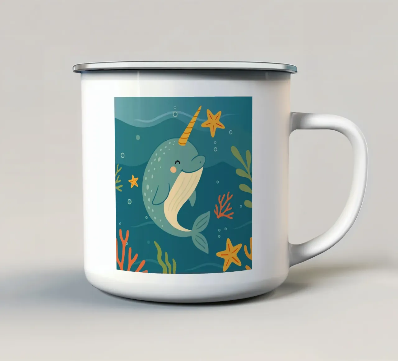 Narwhal in the sea - The unicorn of the oceans enamel mug by namosh