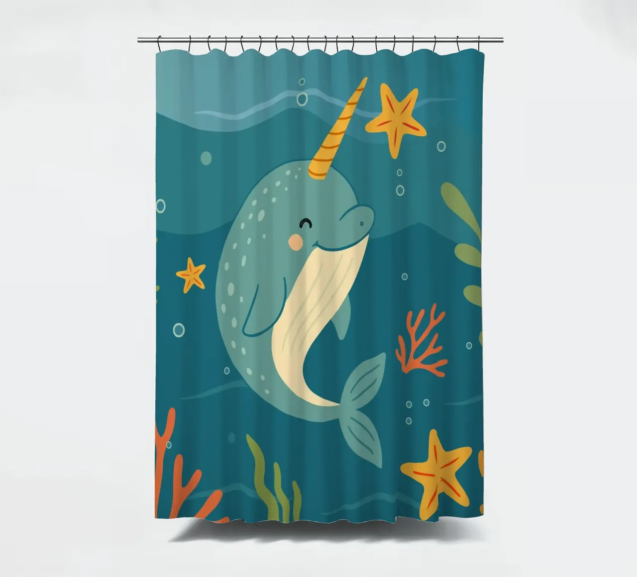 Narwhal in the sea - The unicorn of the oceans shower curtain by namosh