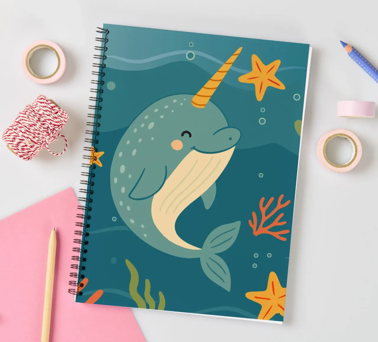 Narwhal in the sea - The unicorn of the oceans spiral notebook by namosh