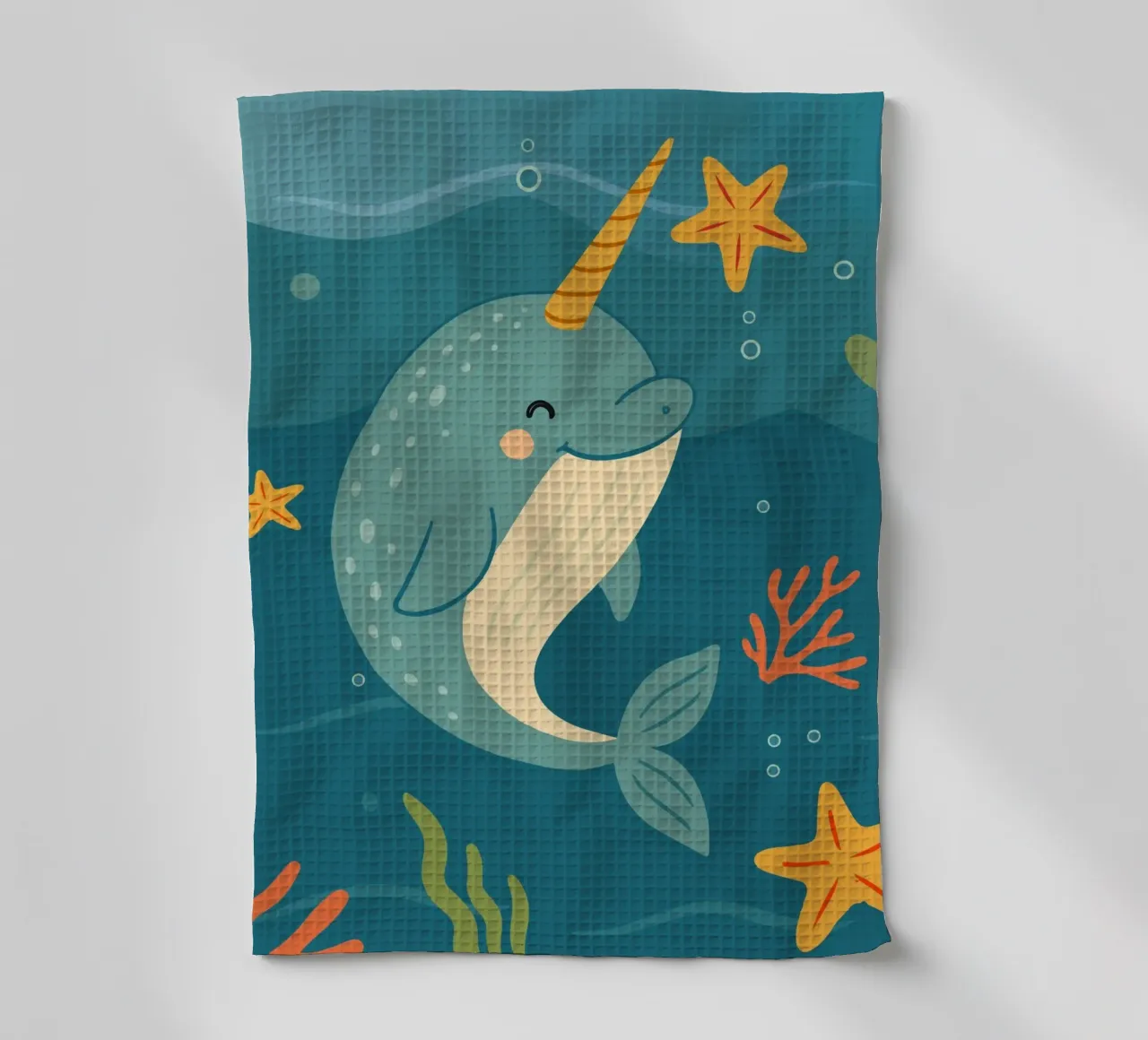 Narwhal in the sea - The unicorn of the oceans tea towel by namosh