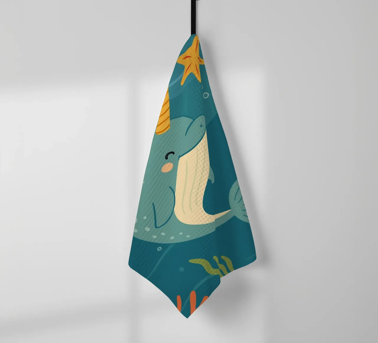Narwhal in the sea - The unicorn of the oceans tea towel by namosh
