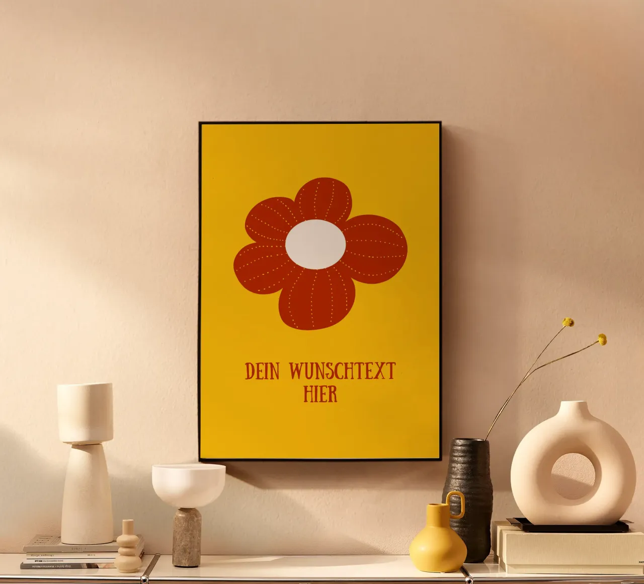 Retro Blume auf senfgelb mit Wunschtext plexiglass da BAINAI