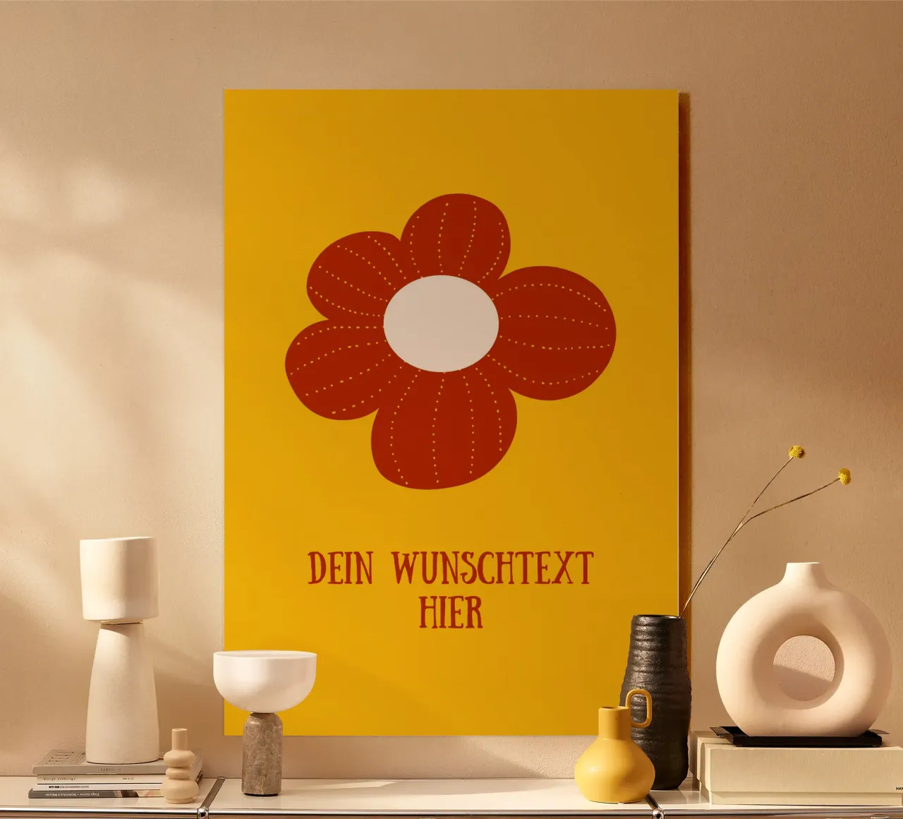 Retro Blume auf senfgelb mit Wunschtext plexiglass da BAINAI