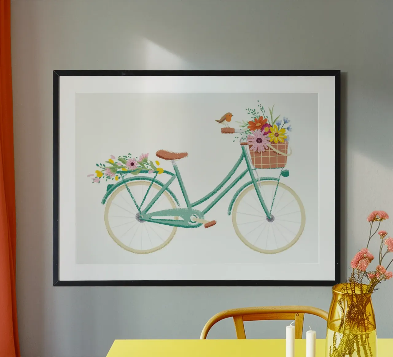 Bicicletta estiva con cesto di fiori poster con telaio in plastica da VIERUNDFÜNFZIG
