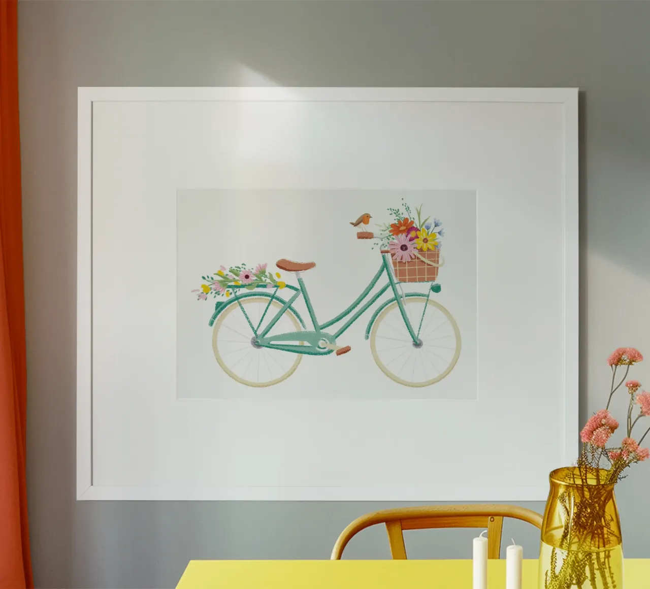 Bicicletta estiva con cesto di fiori poster con telaio in plastica da VIERUNDFÜNFZIG