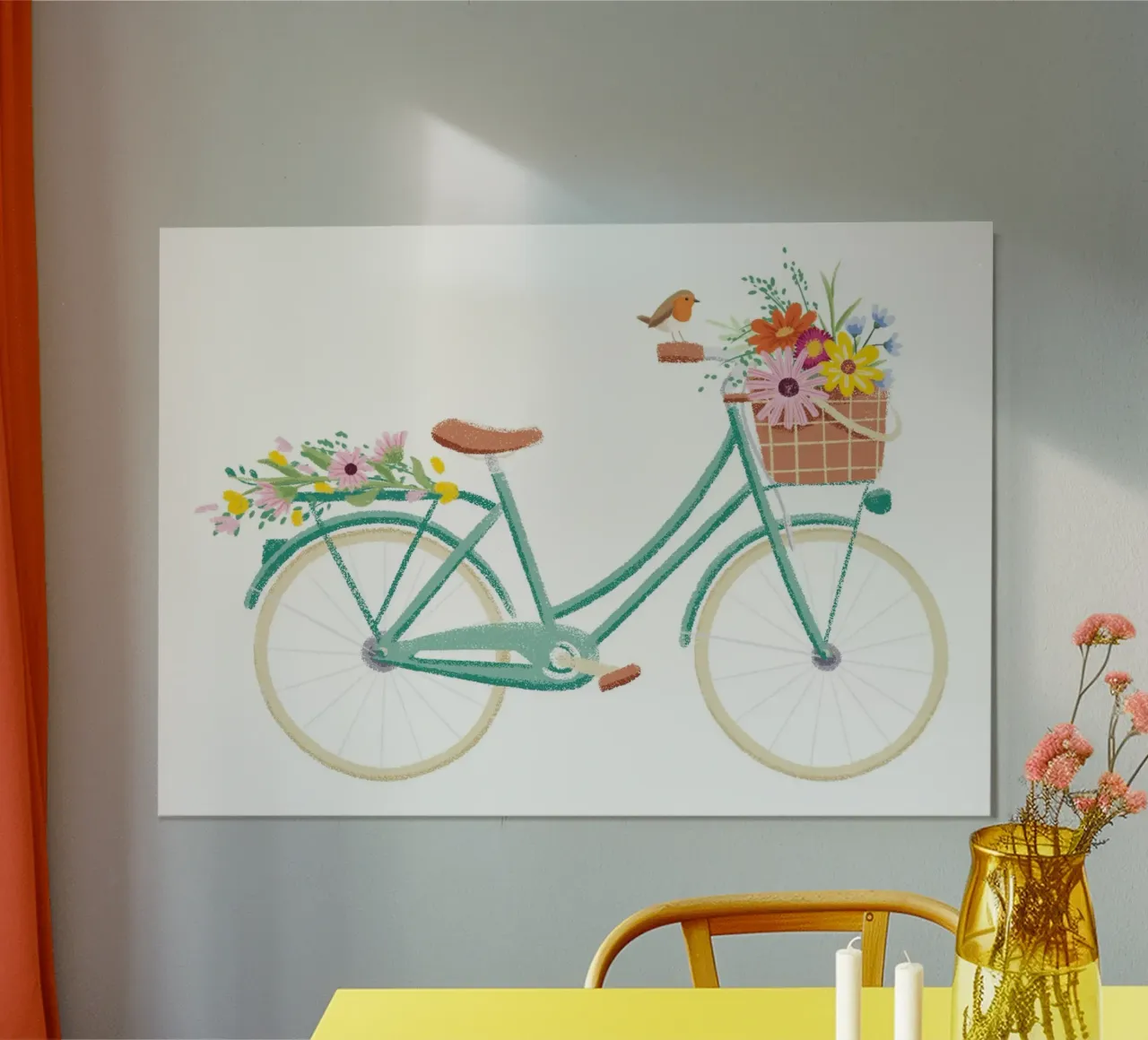 Bicicletta estiva con cesto di fiori poster con telaio in plastica da VIERUNDFÜNFZIG