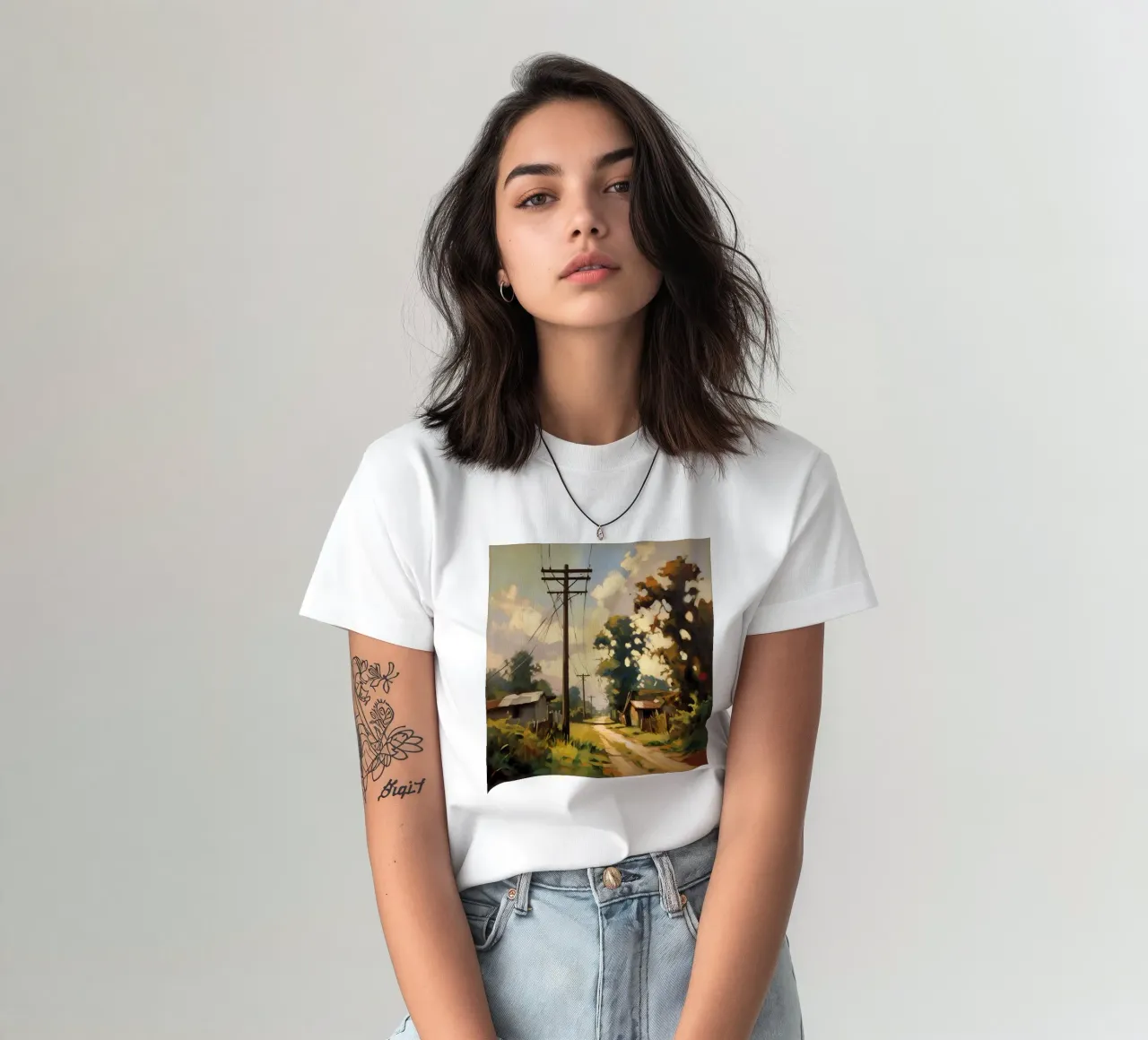 Palo di legno su una strada di campagna t-shirt da Earthly Visions