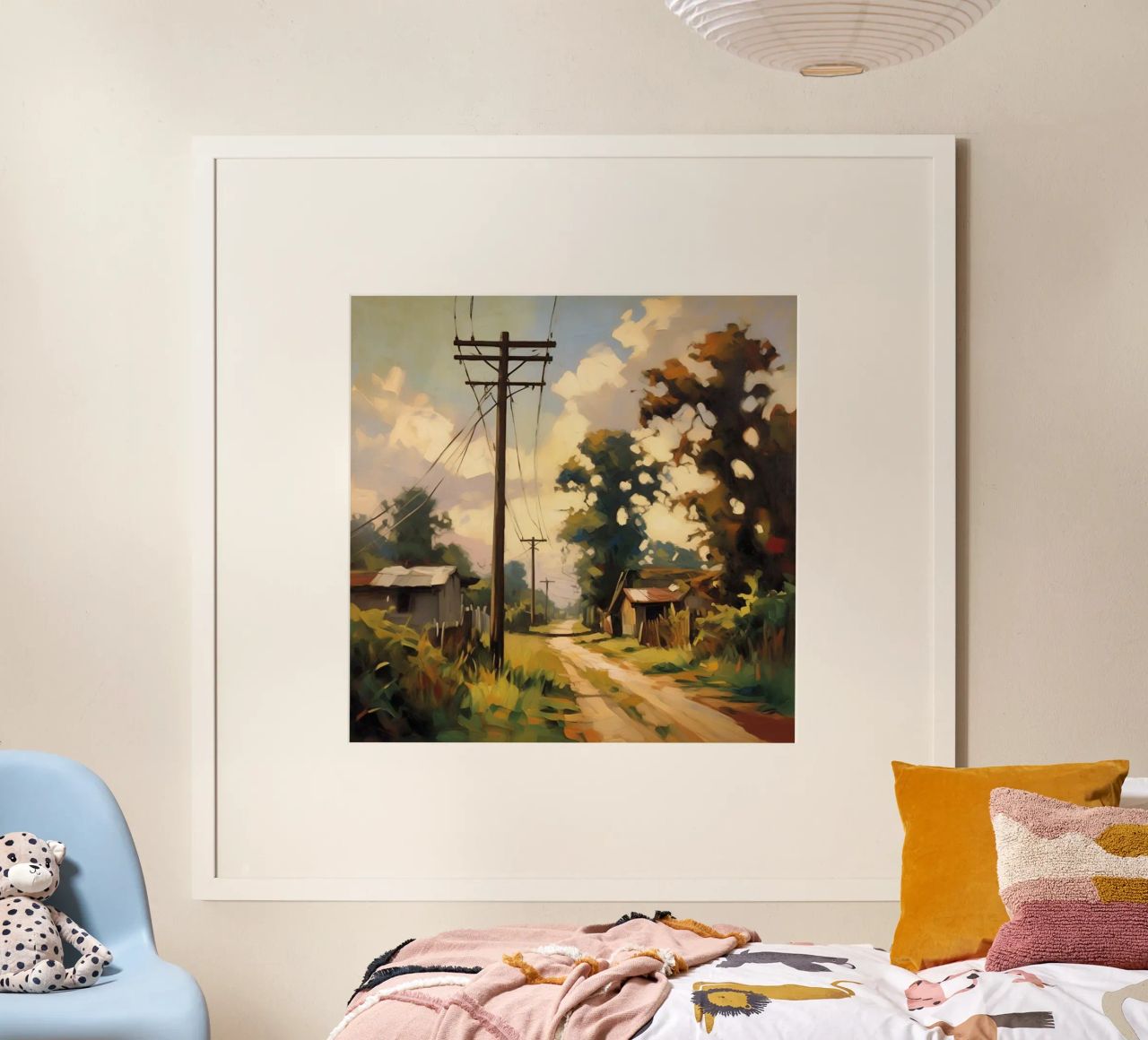 Hölzerner Versorgungsmast an einer Landstraße Poster von Earthly Visions