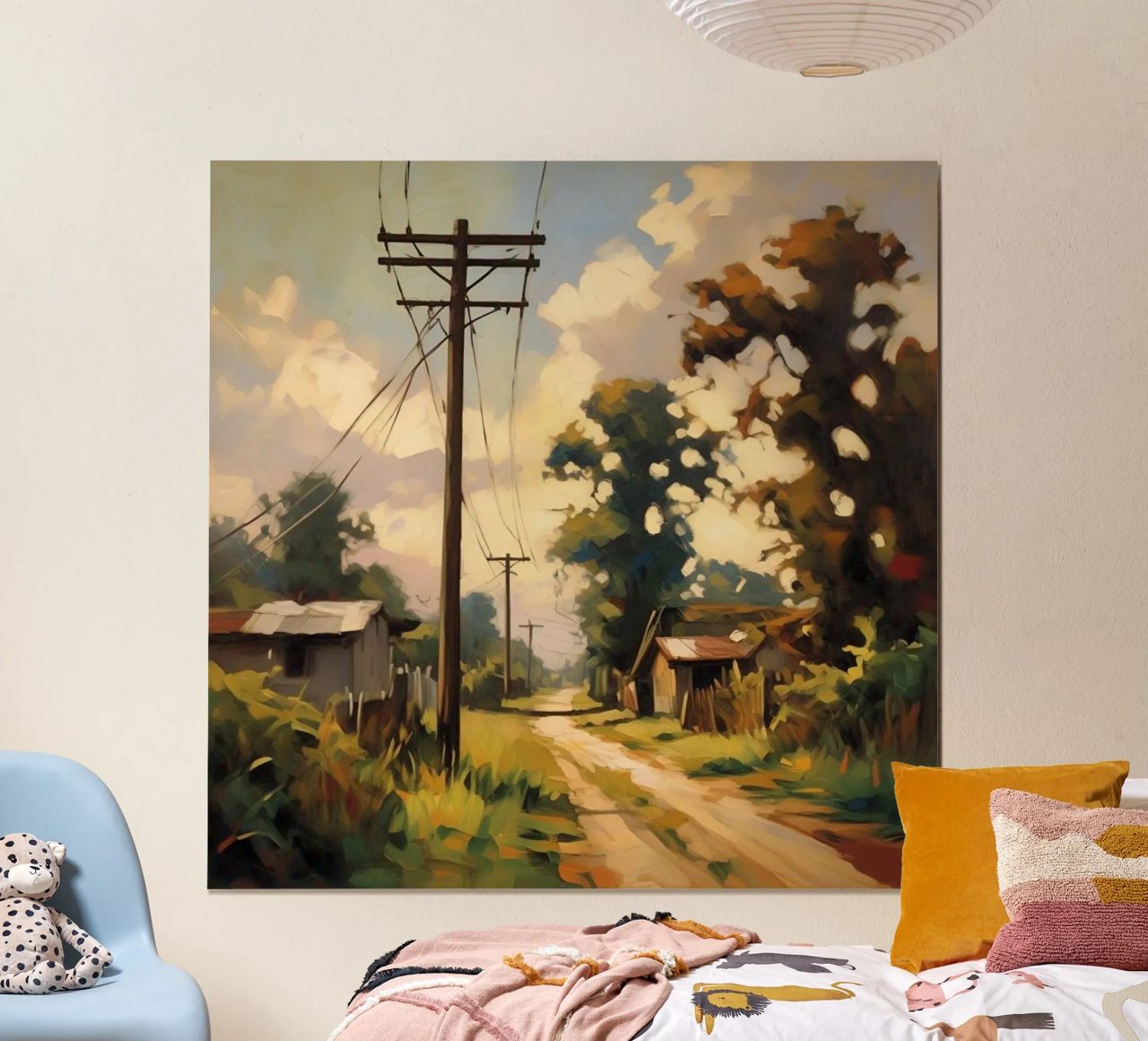 Hölzerner Versorgungsmast an einer Landstraße Poster von Earthly Visions