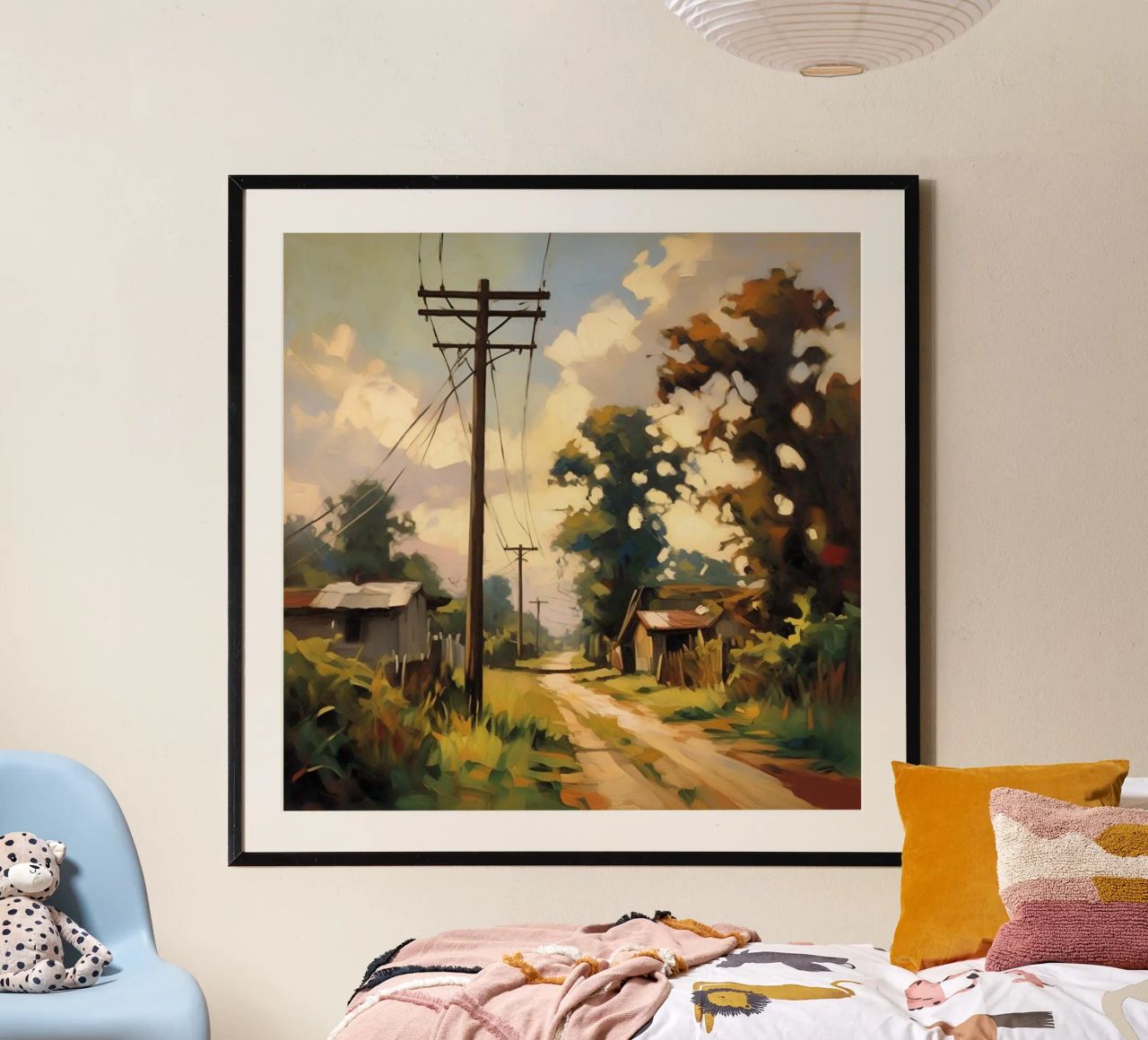 Hölzerner Versorgungsmast an einer Landstraße Poster von Earthly Visions