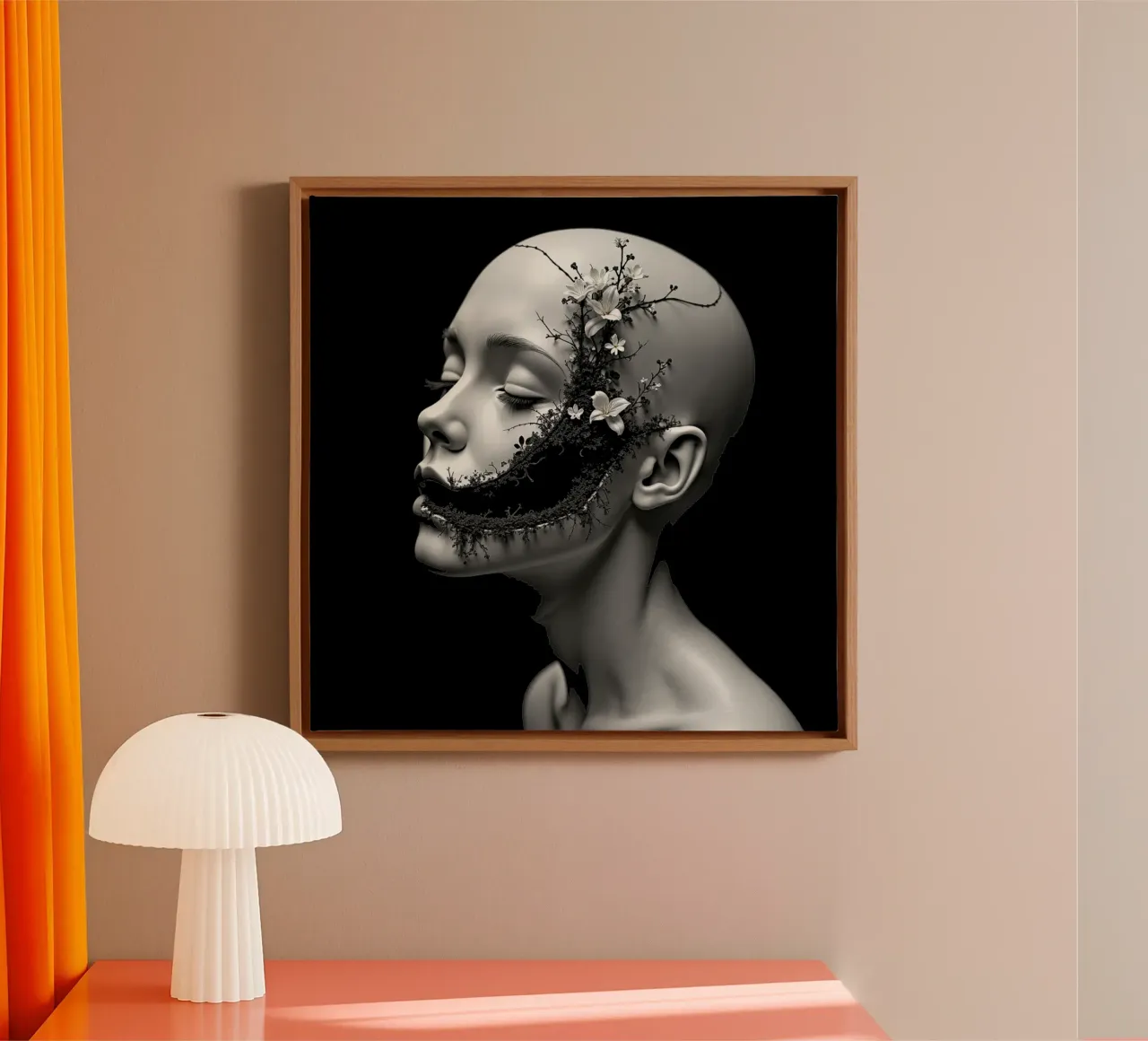Die blühende Stille Leinwand mit Schattenfugenrahmen von Dustlight Atelier
