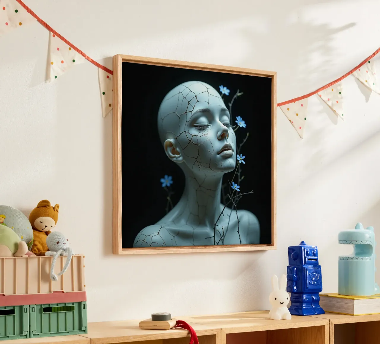 Crepe dove la luce si posa tela con Cornice a cassetta da Dustlight Atelier