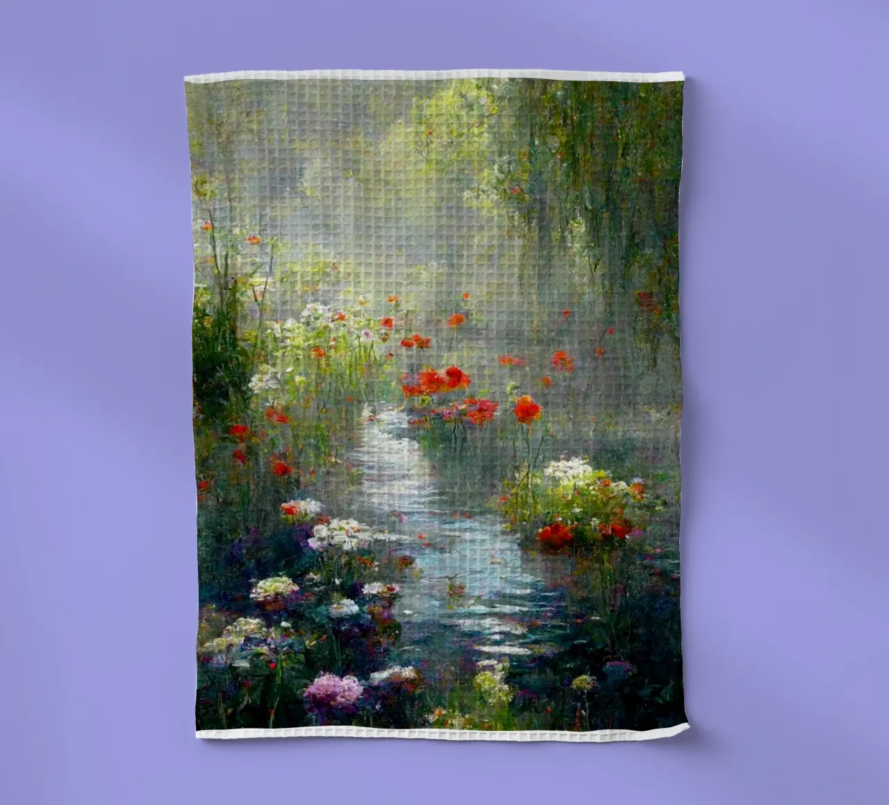 marais plein de fleurs colorées claude monet torchon de belong shop