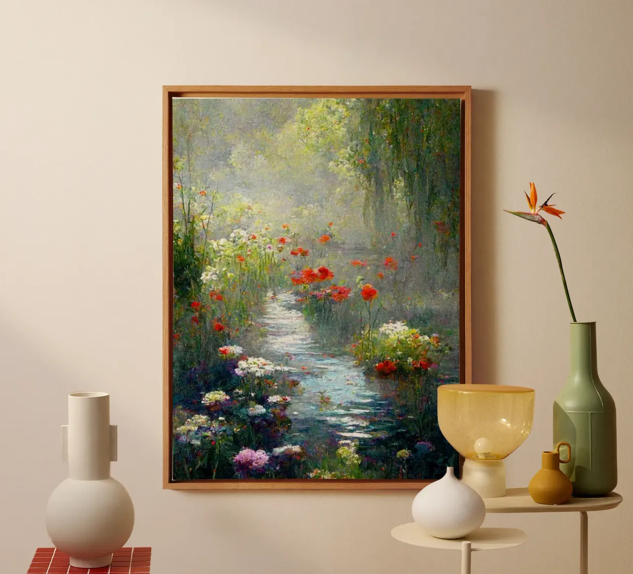 marsh full of colorful flowers claude monet canvas with Floater frame by belong shop