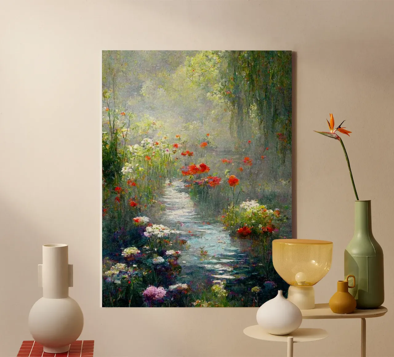 marsh full of colorful flowers claude monet canvas with Floater frame by belong shop
