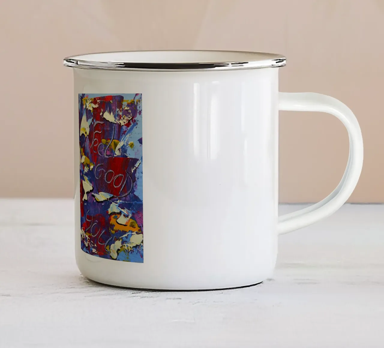 MESSAGGIO NASCOSTO MI SENTO BENE CON TE. tazza in smalto da Thierry Vobmann Abstract painting