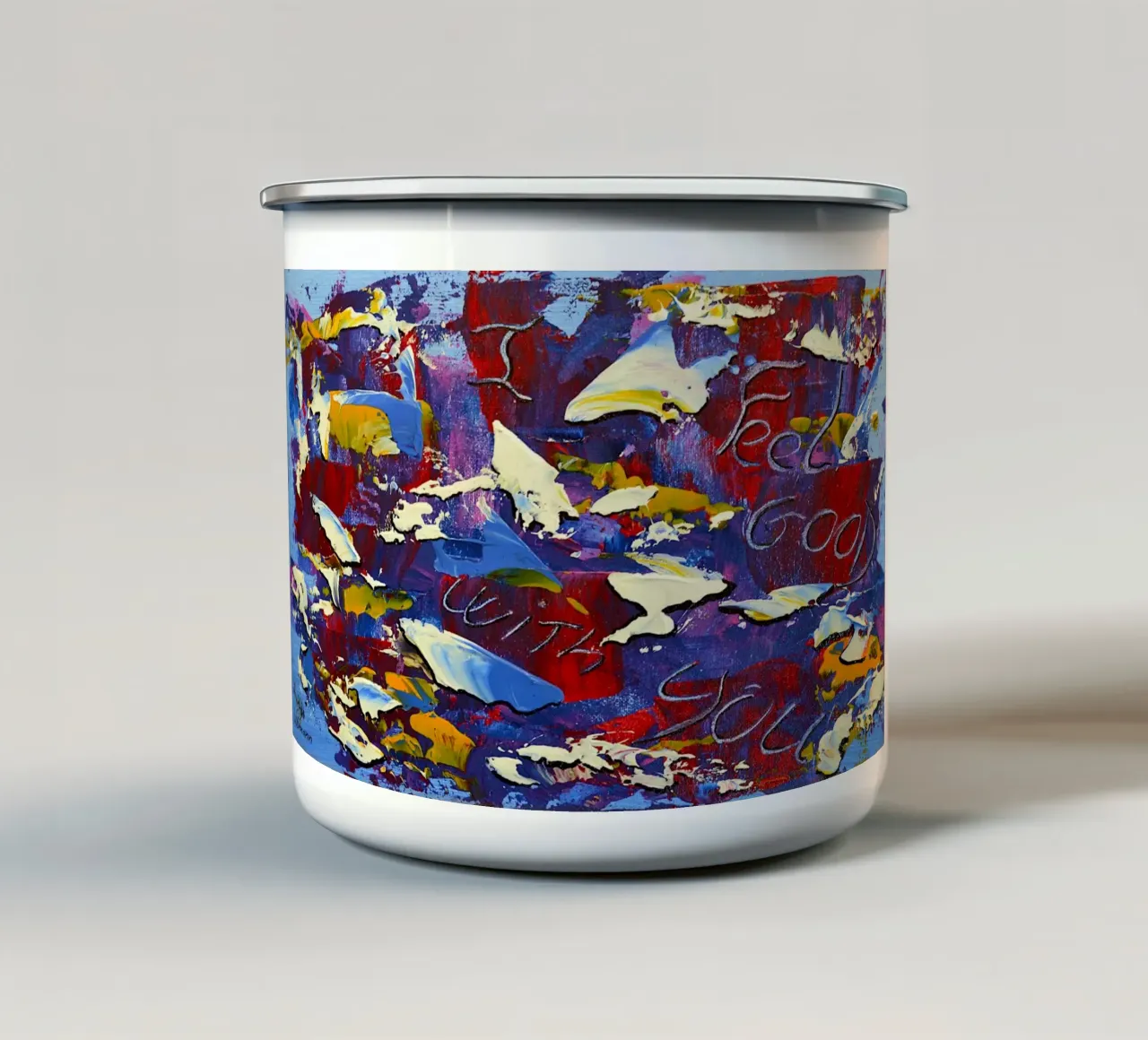 MESSAGGIO NASCOSTO MI SENTO BENE CON TE. tazza in smalto da Thierry Vobmann Abstract painting