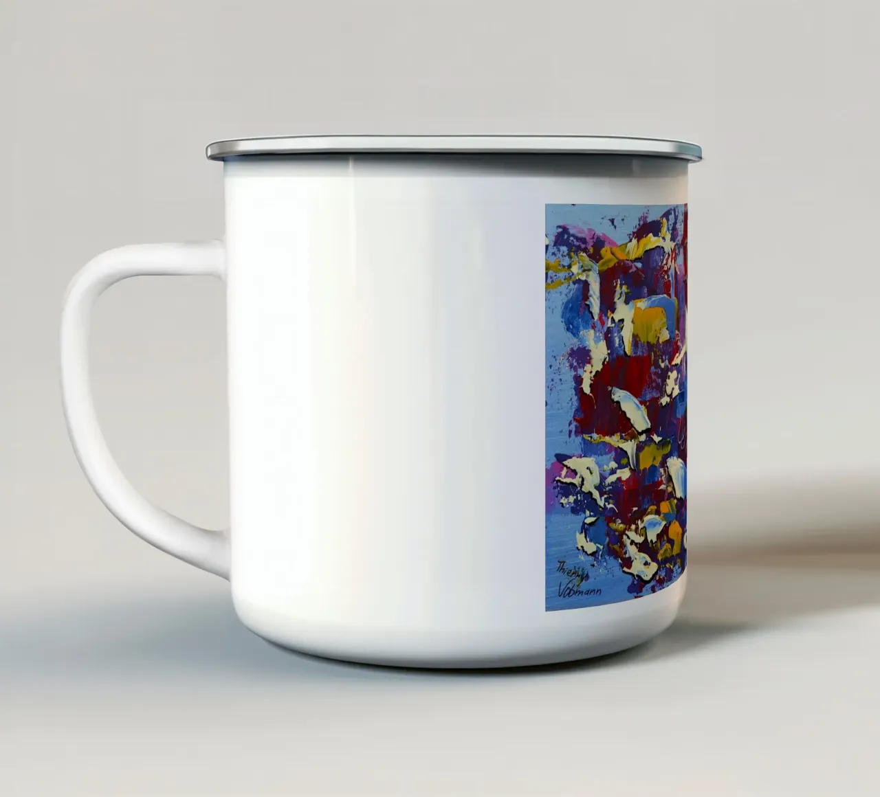 MESSAGGIO NASCOSTO MI SENTO BENE CON TE. tazza in smalto da Thierry Vobmann Abstract painting