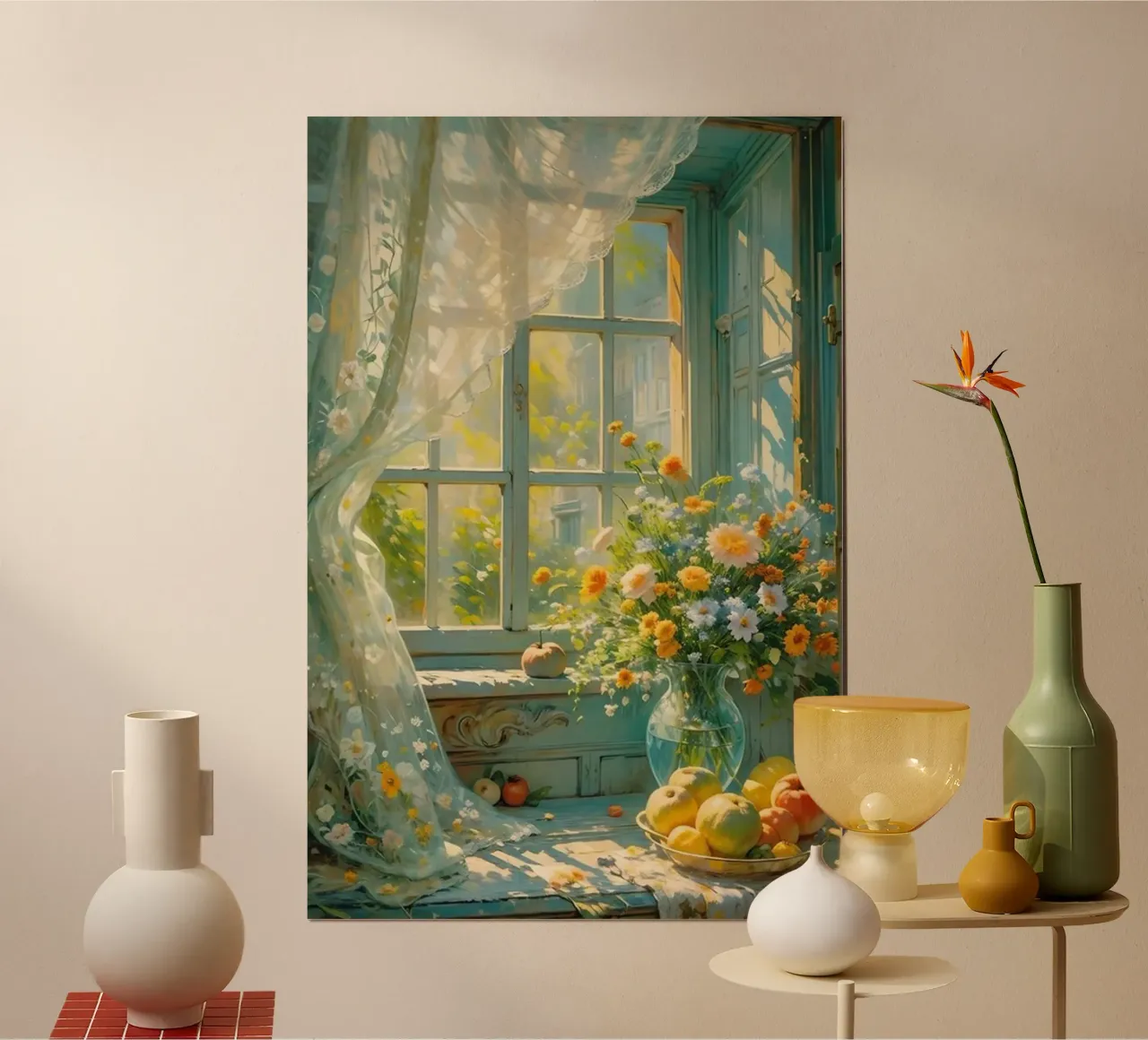 vase à fleurs et décor de fenêtre à fruits claude monet poster de belong shop