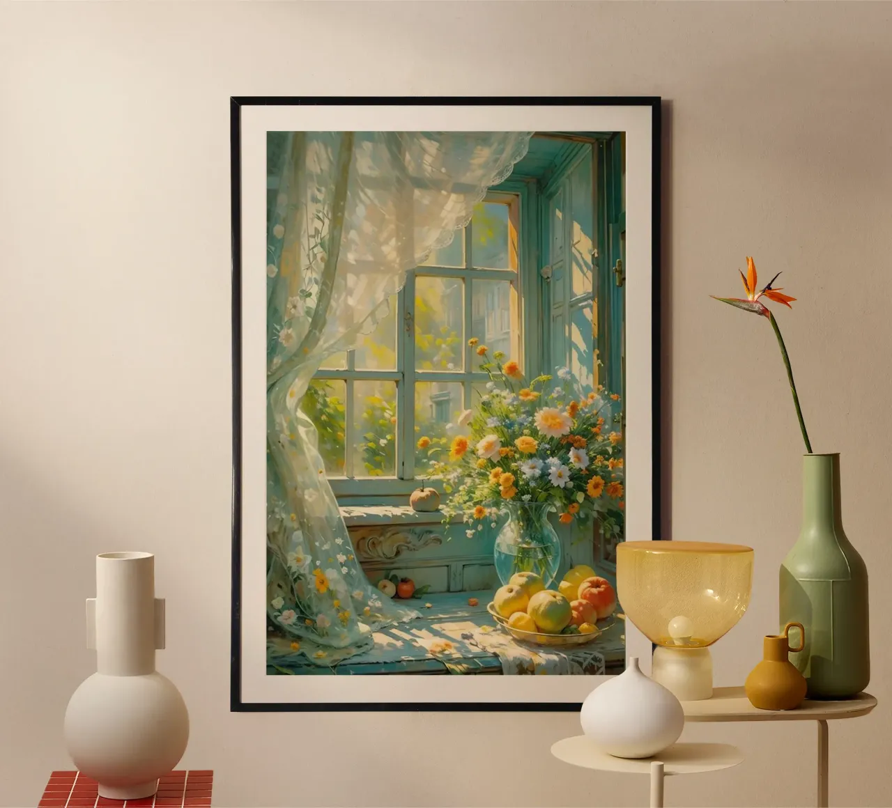 vase à fleurs et décor de fenêtre à fruits claude monet poster de belong shop