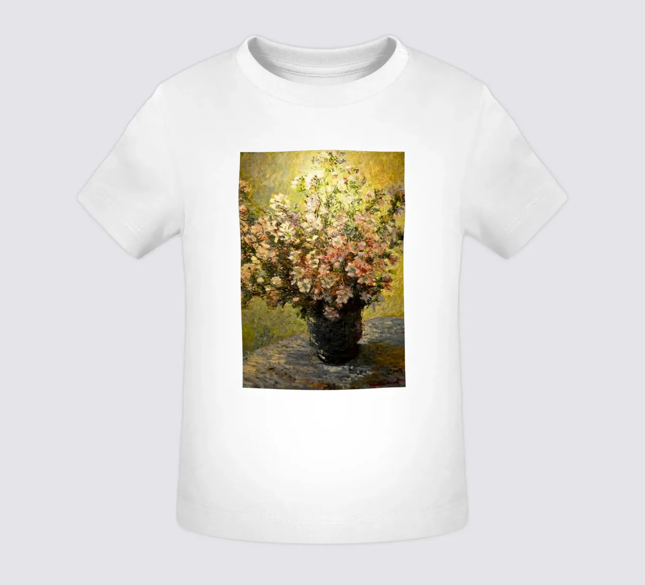 composizione floreale centrotavola claude monet maglietta neonato da belong shop