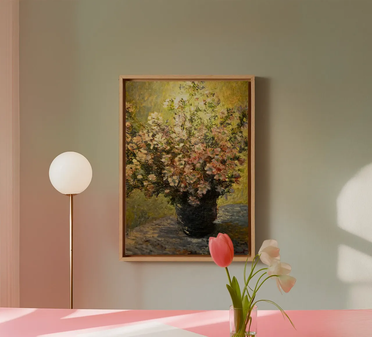 composizione floreale centrotavola claude monet tela con Cornice a cassetta da belong shop