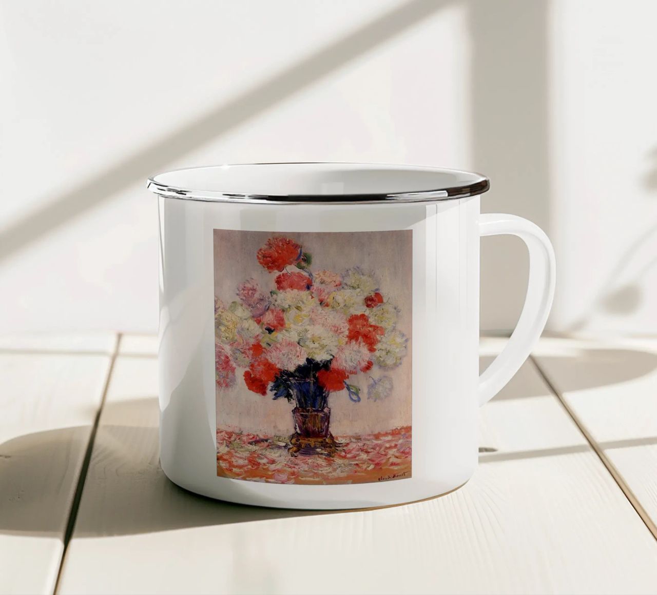 fiori rossi arredamento d'interni claude monet tazza in smalto da belong shop