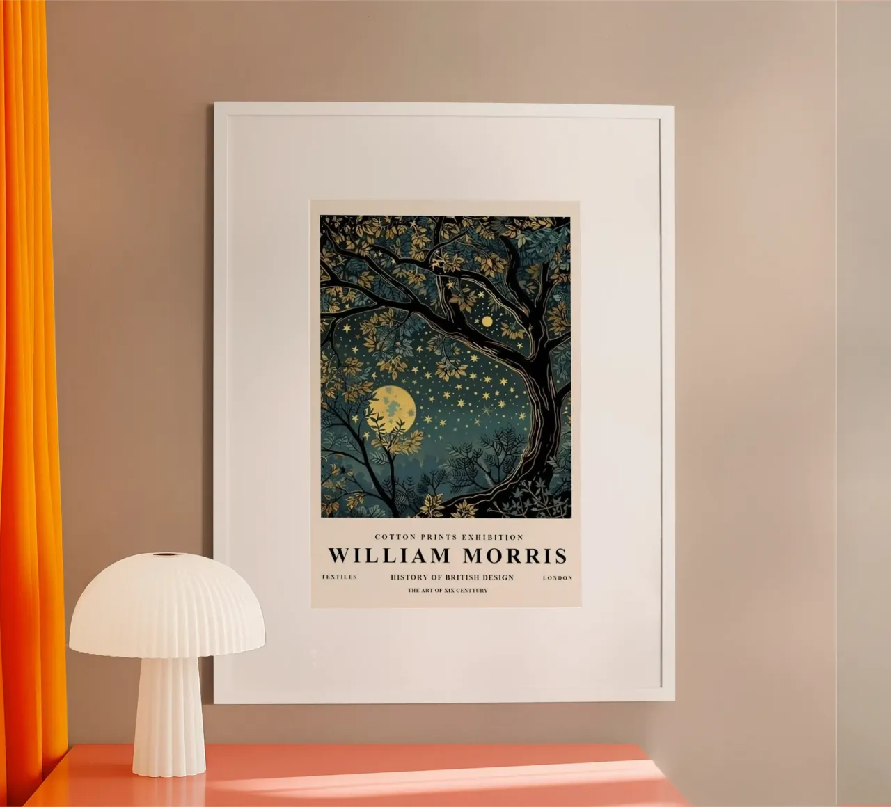 luna e stelle di notte william morris poster con telaio in alluminio da komo store