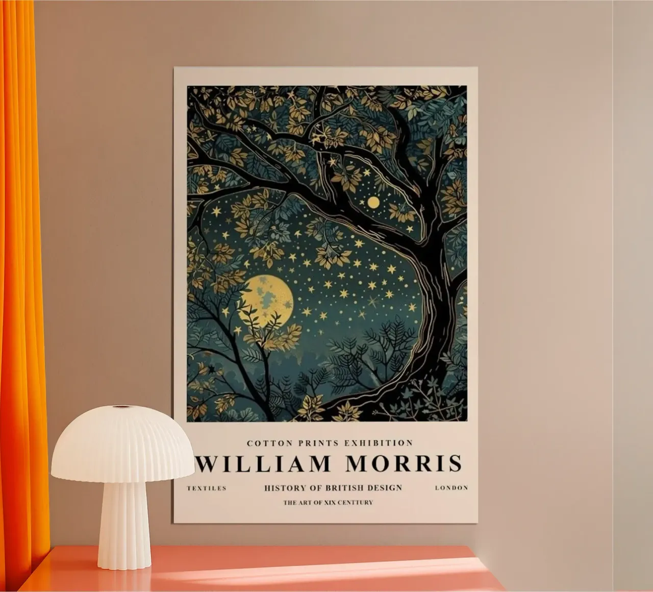 luna e stelle di notte william morris poster con telaio in alluminio da komo store