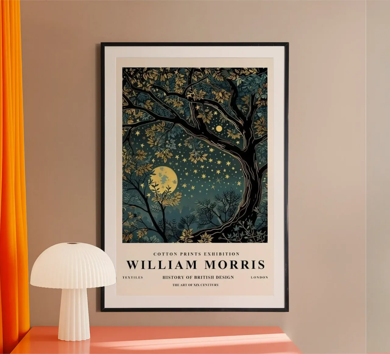 luna e stelle di notte william morris poster con telaio in alluminio da komo store