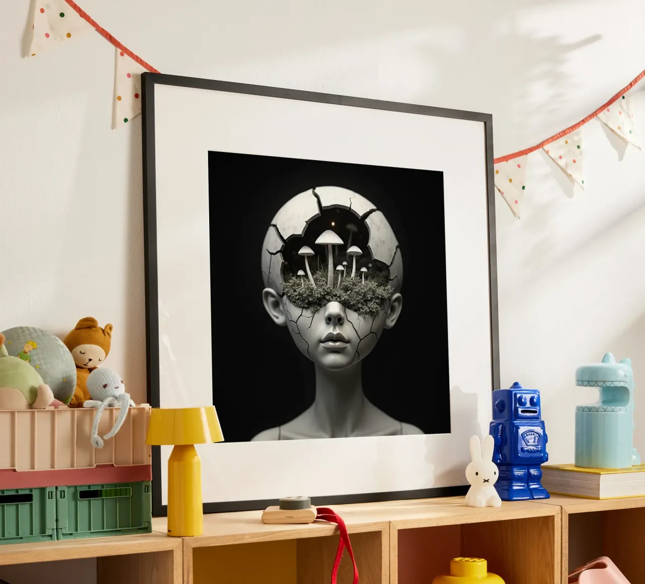 Der Afterthought-Garten Poster mit Holzrahmen von Dustlight Atelier