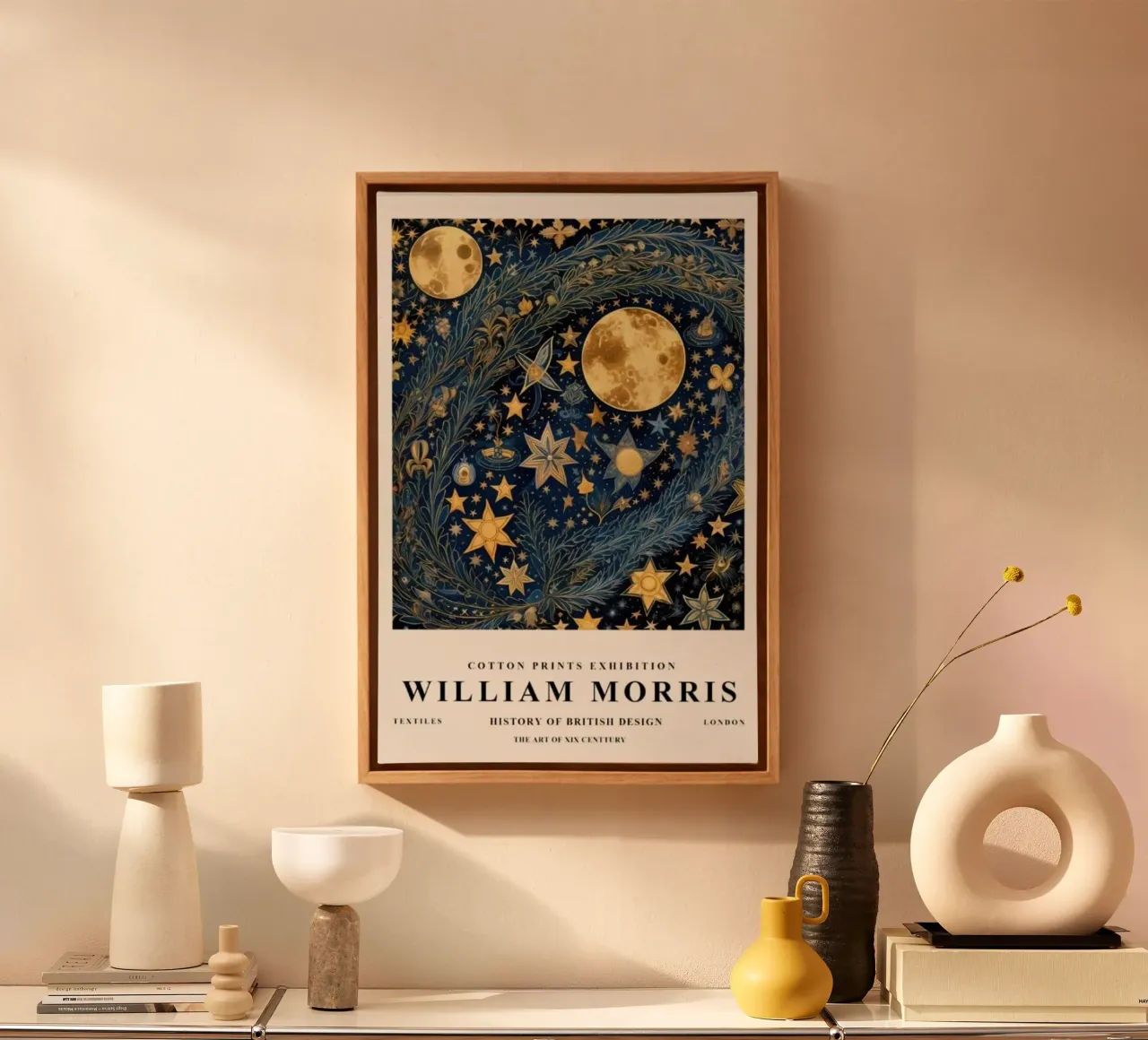 volle maan kosmisch thema decoratieve kunst william morris canvas met Baklijst van komo store