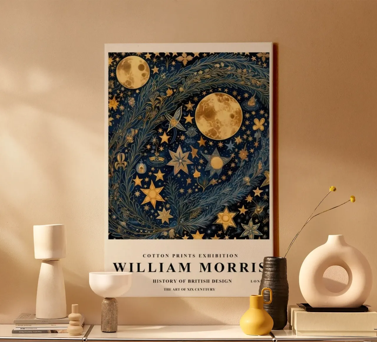 volle maan kosmisch thema decoratieve kunst william morris canvas met Baklijst van komo store
