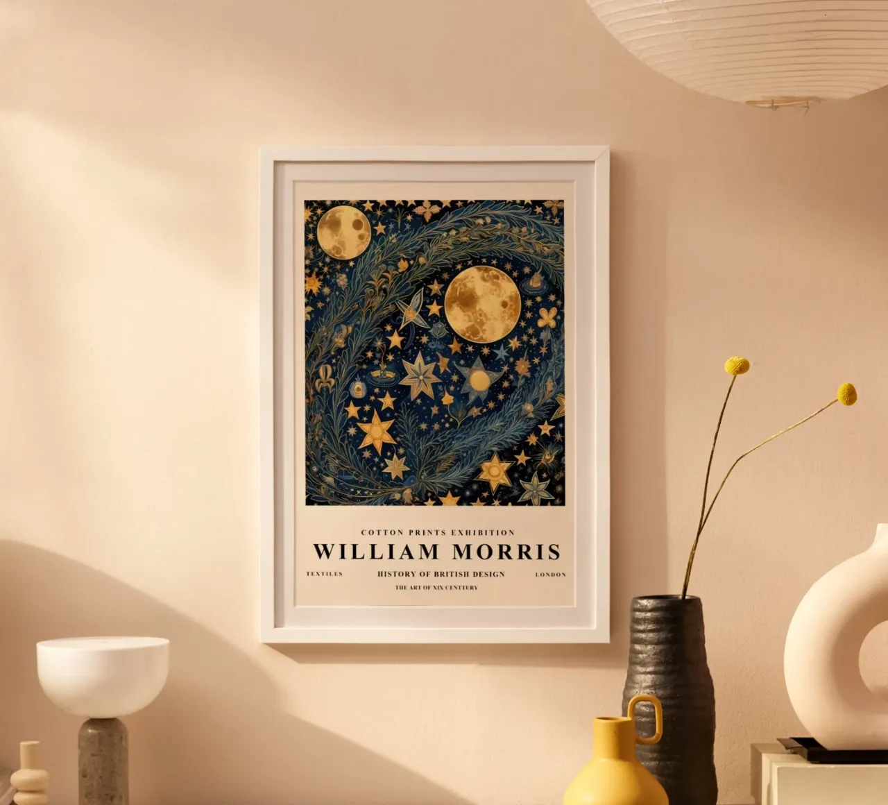 luna piena tema cosmico arte decorativa william morris poster con telaio in alluminio da komo store