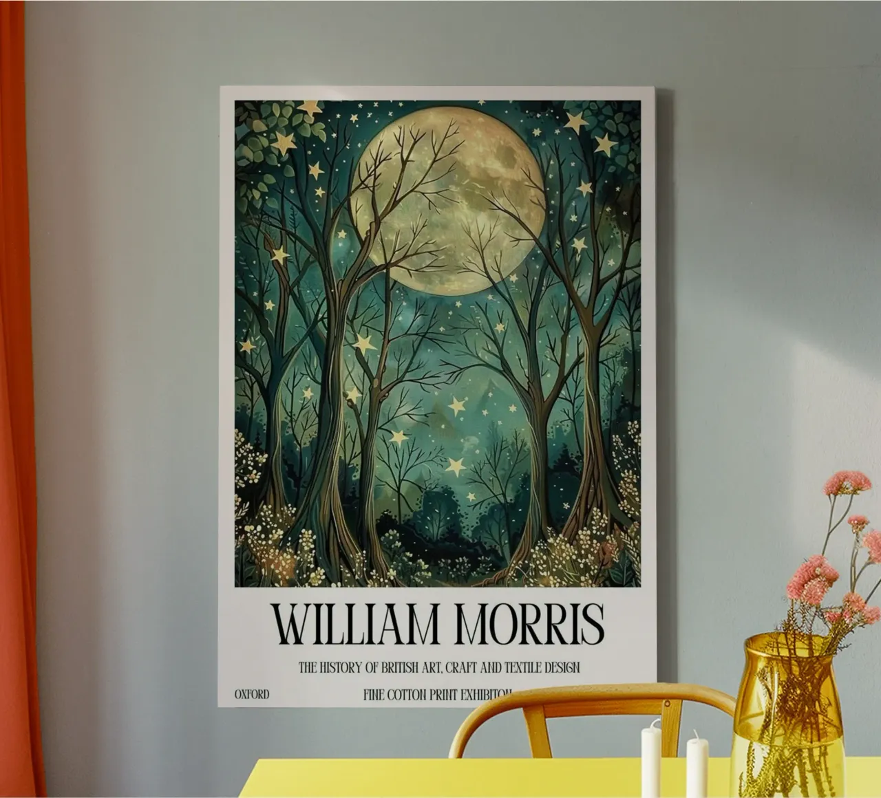 nacht met volle maan william morris canvas met Baklijst van komo store