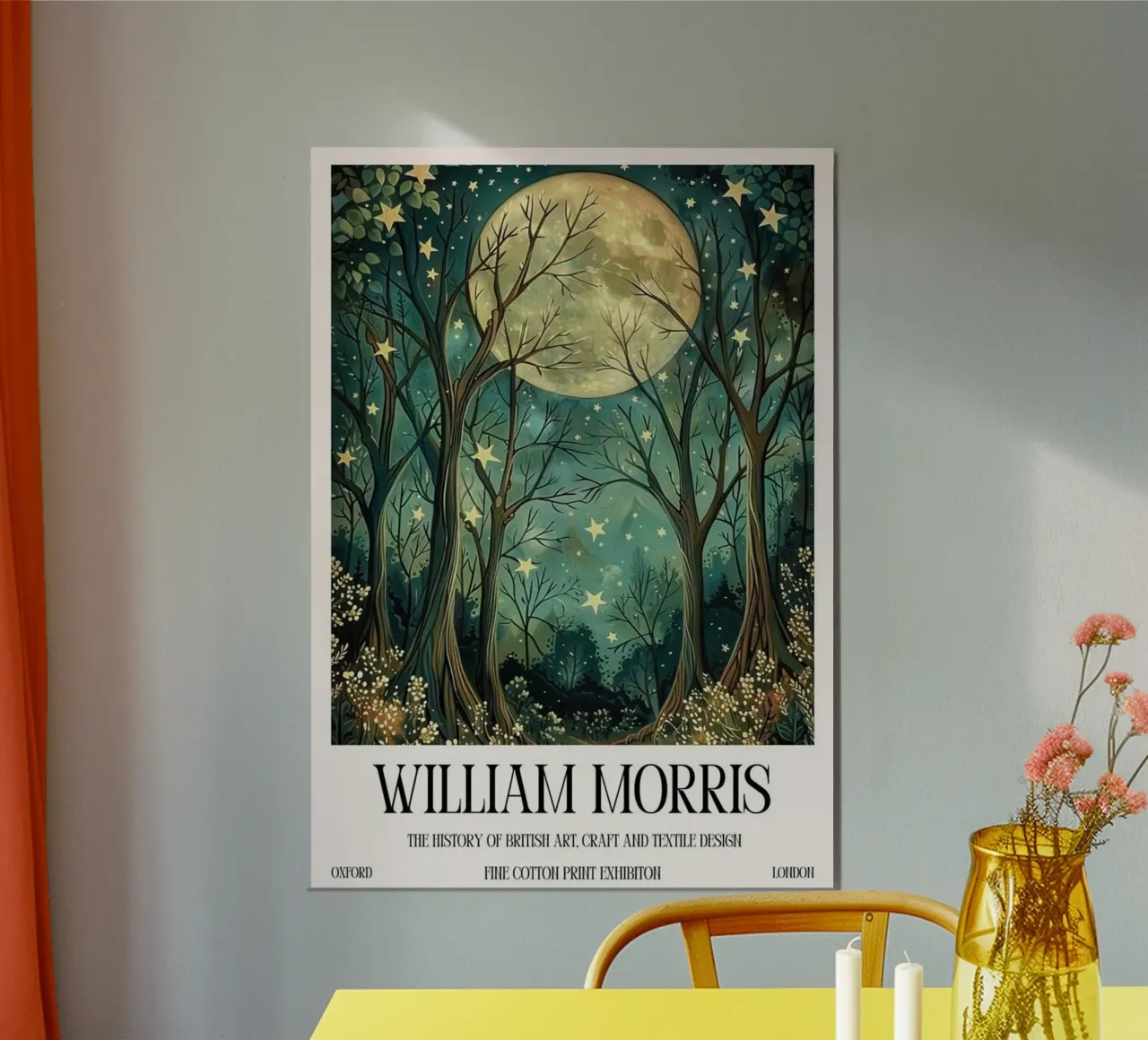 notte di luna piena william morris poster con telaio in alluminio da komo store