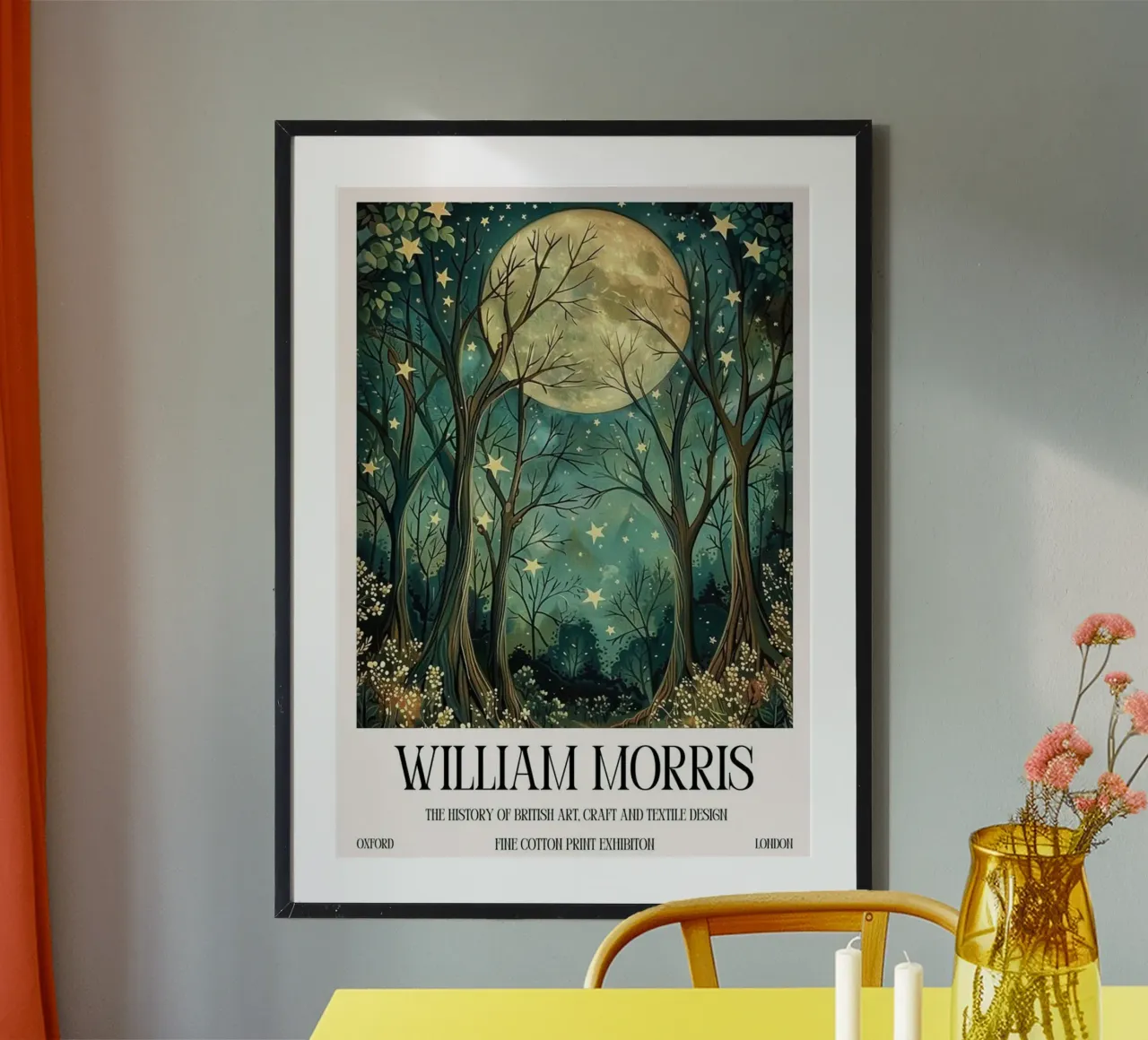 notte di luna piena william morris poster con telaio in alluminio da komo store