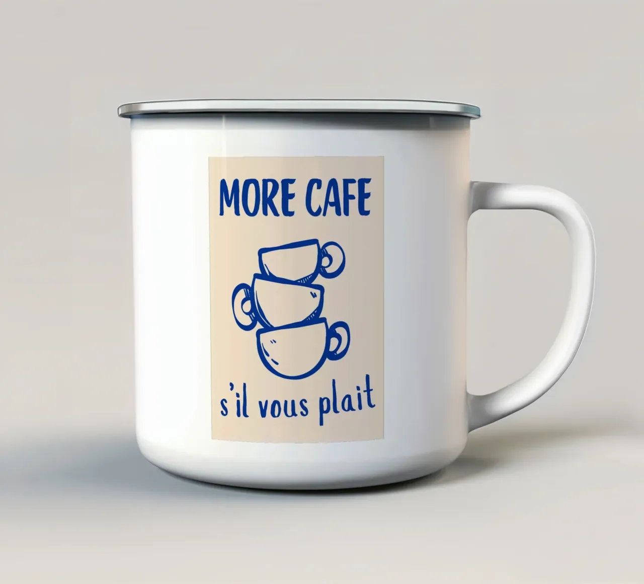 Stampa di citazioni sul caffè francese - More Café S'il Vous Plaît tazza in smalto da pdigitalprints