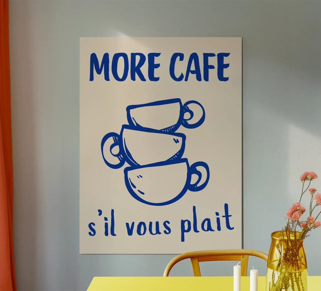 Stampa di citazioni sul caffè francese - More Café S'il Vous Plaît poster con telaio in alluminio da pdigitalprints