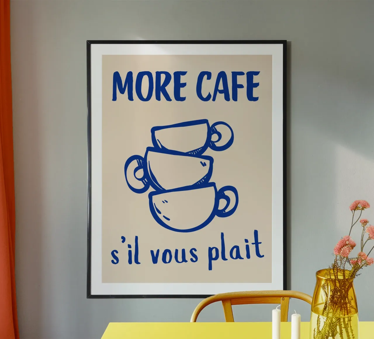 Stampa di citazioni sul caffè francese - More Café S'il Vous Plaît poster con telaio in alluminio da pdigitalprints