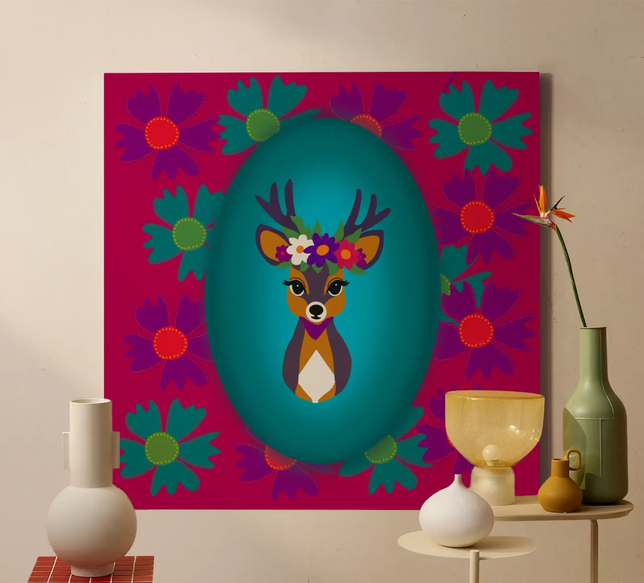 Deer Fairy Tale tela con Cornice a cassetta da Miris bunte Modewelt