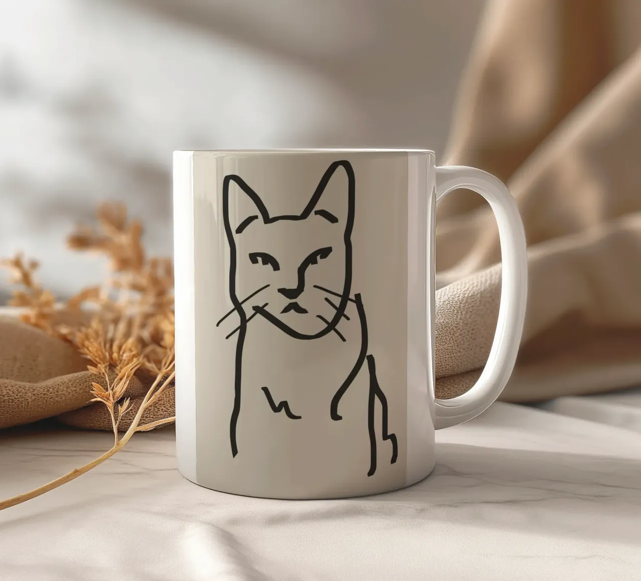 Disegno lineare di gatto 2 tazza in ceramica da Little Dean